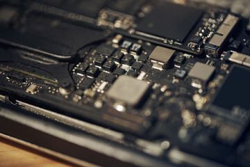 Aufkleber - Every tiny part has a role to play. Shot of computer hardware on a table.
