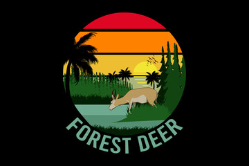 Sticker - Forest deer retro vintage landscape