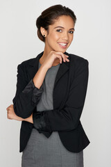 Aufkleber - The right attitude will take you further than you expect. Studio portrait of a confident young businesswoman against a grey background.