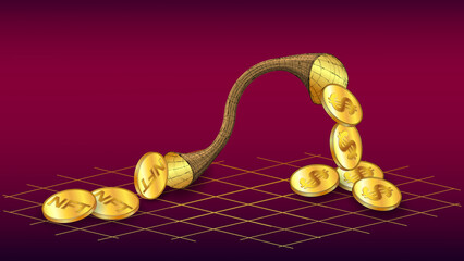 Wall Mural - nft coins are transferred through the pipe and converted into dollars usd on red. the concept of con