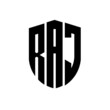 RAJ letter logo design. RAJ modern letter logo with black background. RAJ creative  letter logo. simple and modern letter logo. vector logo modern alphabet font overlap style. Initial letters RAJ 