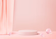 © M.AKA - 3d background products display podium scene with geometric platform. background vector 3d rendering with podium. stand to show cosmetic products. Stage showcase on pedestal display pink studio