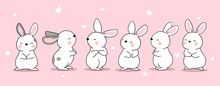 Draw Banner Cute Bunny For Easter And Spring