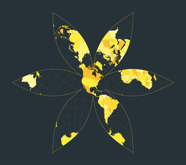 Poster - World map in the U.S.-centric Gingery world projection. Futuristic illustration with bright yellow country colors. Modern vector design for infographics.