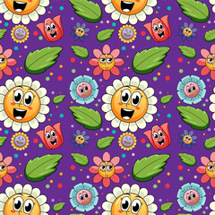 Poster - Seamless background with colorful flowers