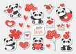 © anchalee - Draw sticker printable baby panda bear happy love for valentine