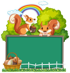 Poster - Board template with two squirrels and trees