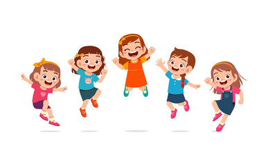 Wall Mural - little kids jump together and feel happy