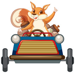 Wall Mural - Cute squirrel driving car