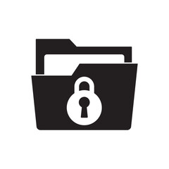 Poster - Folder with keyhole, private folder icon in black flat glyph, filled style isolated on white background