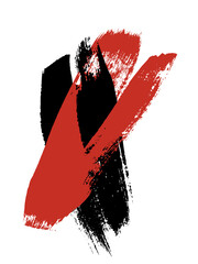 Poster - Red and black ink brush strokes, abstract two grunge brushstrokes crossing one another