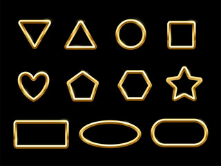 Poster - Gold frames of different geometric shapes, 3d realistic shiny golden border collection