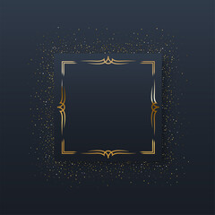 Wall Mural - Decorative square gold frame with vintage shape, 3d realistic shiny bright golden border design