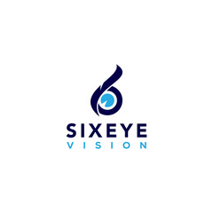 six eye vision logo, creative eyeball and eyebrow to be number 6 vector