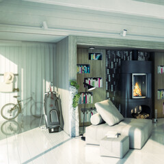 Wall Mural - Luxury Sitting Group at Fireplace Inside a Villa (detai)- 3D Visualization