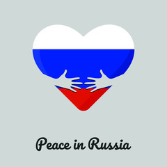 Wall Mural - Peace in Russia heart hug. Russia heart with hugging arms vector illustration