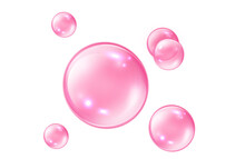 Pink Collagen Bubbles On White Background. Fizzy Sparkles. Bubble Gum