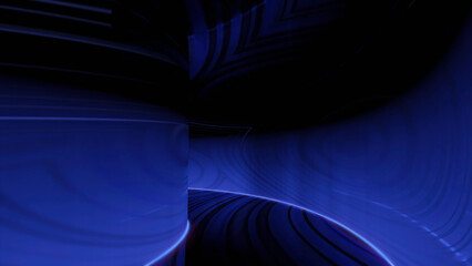 Poster - Dark moving 3d tunnel with twist. Design. Movement along turning tunnel with dark lines. 3D tunnel or corridor turning and with pattern of liquid lines
