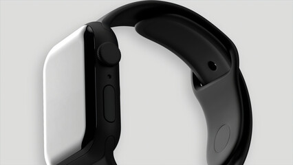 Poster - Close up of black abstract watch bracelet isolated on a white background. Motion. New modern smart watch device.
