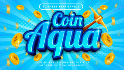 Poster - coin aqua 3d text effect and editable text effect with coin illustration