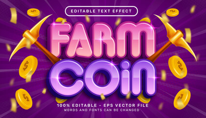 Poster - farm coin 3d text effect and editable text effect with coin illustration