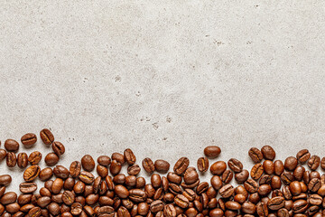 Wall Mural - Organic natural coffee beans background. Frame border with empty space