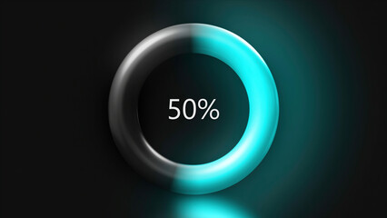 Aufkleber - Blue circular radial percentage progress ring on a black backgrounds. Motion. Abstract visualization of uploading or downloading process.