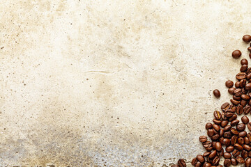 Wall Mural - Light scratched concrete wall texture with coffee beans in corner