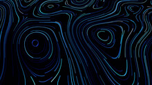 Black Background . Motion . Blue And Green Lines Outline The Contour And Stretch Like A Maze .