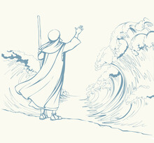 Moses With The Staff At The Sea. Vector Drawing