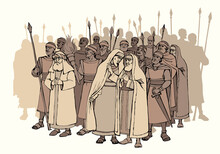 Old Pharisee Priest With Army. Vector Drawing