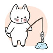 Cartoon cute cat fishing vector.