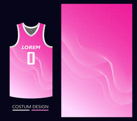 Wall Mural - basketball jersey pattern design template. pink gradient abstract background with white line art waves with sound wave technology concept. design for fabric pattern