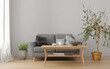 © Julia Vadi - Wall mockup poster art in living room interior with  flower grey couch and wooden table