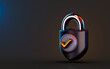 Leinwandbild Motiv lock icon with check mark badge on dark background 3d render concept for cyber safety protection 