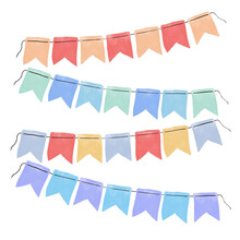 Watercolor Colorful Bunting Flags Clipart Collection For Decoration
