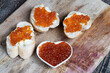 natural red salmon caviar with baguette and butter