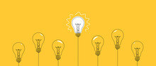 Glowing Light Bulb Creative Idea And Difference Concept. Vector Illustration