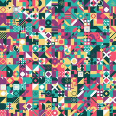 Poster - Retro pattern of different shapes. Colorful vector mosaic backdrop. Geometric hipster retro background