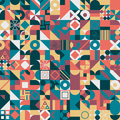 Wall Mural - Abstract multicolored geometric pattern. Different geometric figures background. Flat minimal style. 