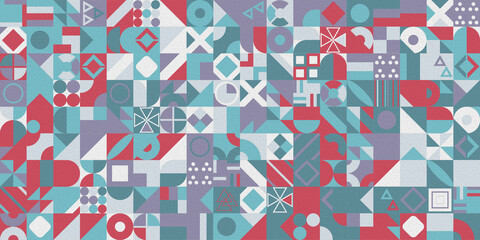 Poster - Abstract multicolored geometric pattern. Different geometric figures background. Flat minimal style. 