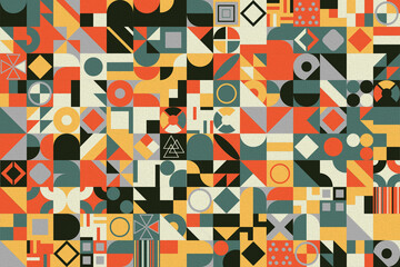 Poster - Abstract multicolored geometric pattern. Different geometric figures background. Flat minimal style. 