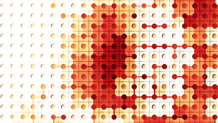Poster - Abstract background with red and yellow squares. seamless loop. Motion. Blinking colorful tiles on lined background with circles.