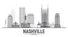 Nashville Tennessee Skyline With A Panorama On A White Background. Vector Illustration. Business Travel And Tourism Concept With Modern Buildings. Image For Banner Or Website
