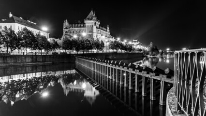 Wall Mural - Historical buildings at Smetana Embankment by night