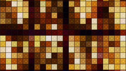 Poster - Abstract background of colorful mosaic wall with blinking flat shapes, seamless loop. Motion. Randomly moving surface with rows of squares.