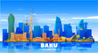 Baku (Azerbaijan) city skyline silhouette vector on a white background. Flat vector illustration. Business travel and tourism concept with modern buildings. Image for banner or website.