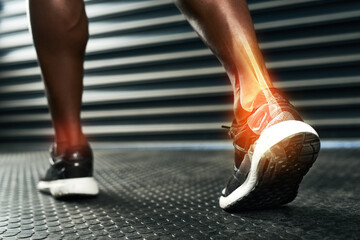 Poster - rehabilitating his ankle after injury. rearview shot of an unrecognizable mans ankle during a workou