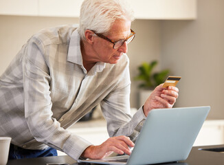 Sticker - About to make some fun purchases. Shot of a mature man using a laptop.