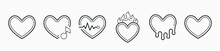 Hearts Hand-drawn Icons Set. Hearts Symbols Vector Icons Set. Isolated Drawing Valentine's Heart's Signs. Hearts Flat Modern Icons. Hand-drawn Hearts Flat Vector Illustration.